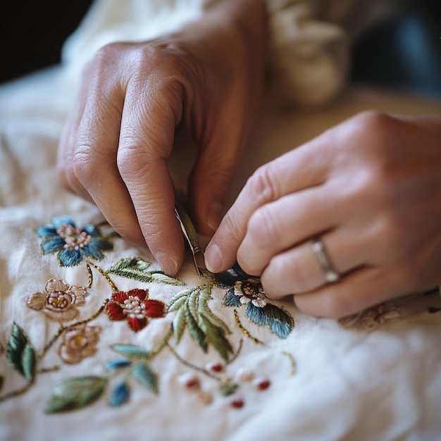 ruky vyšívajú detail